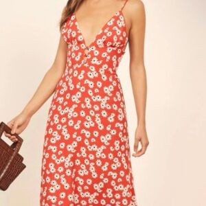 Reformation Red Orange Daisy Slip Dress Montague Dress in Oopsie Daisy Size 6